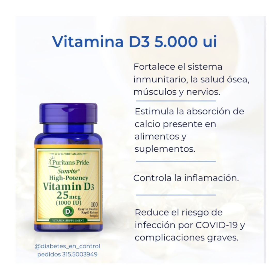 Vitamina D3 1.000 iu .100 cápsulas blandas. Puritan’s Pride. - Imagen 3