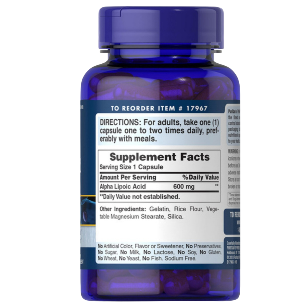 Acido alphalipoico. 600 mg. 60 cápsulas. Puritan’s pride - Imagen 2
