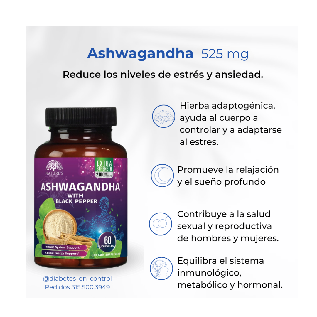 Ashwagandha con pimienta negra. 525 mg. 60 cápsulas. Natureˋs Strength - Imagen 3