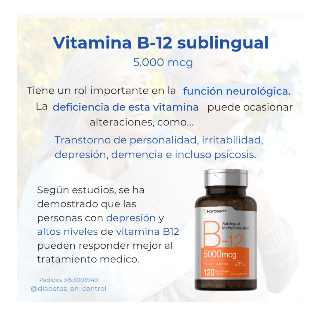 Vitamina B-12.5000 mcg.Sublingual. Methylcobalamina.120 tabletas.Horbaach. - Imagen 3