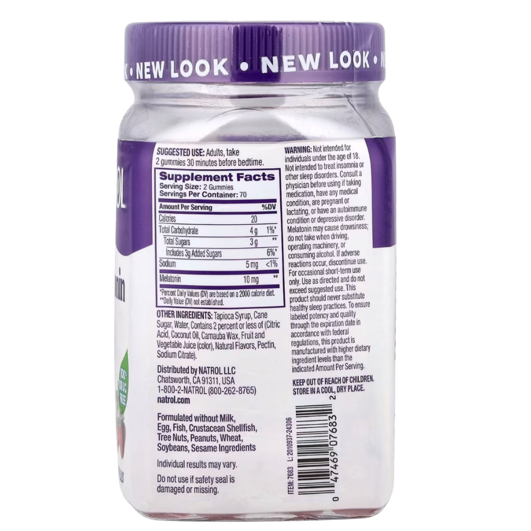 Melatonina 10 mg. 140 gomitas. Sabor a fresa. Natrol. - Imagen 2
