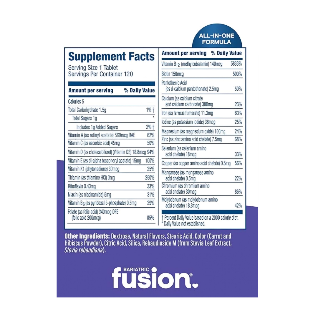 Bariatric fusion Multivitaminico. 120 tabletas. Masticable. Sabor frutos rojos. - Imagen 2