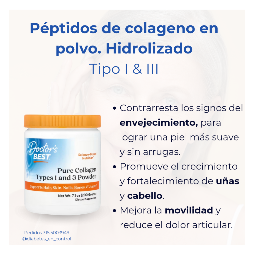 Colágeno hidrolizado. Péptidos en polvo - Tipo I y III. 200 gr. Doctor's Best. - Imagen 3