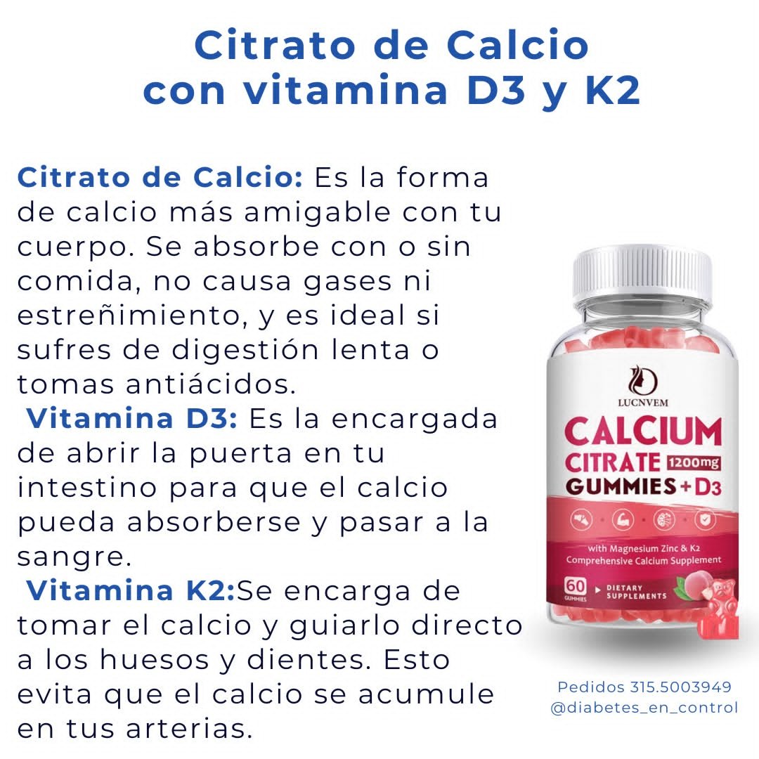 Citrato de Calcio con Vitamina D3 + K2. 60 gomas. LucnVem - Imagen 3