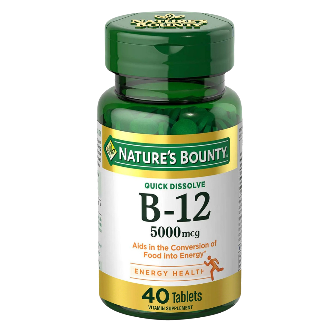 Vitamina B-12. 5.000 mcg. Sublingual. Cianicobalamina. 40 tabletas. Nature's Bounty